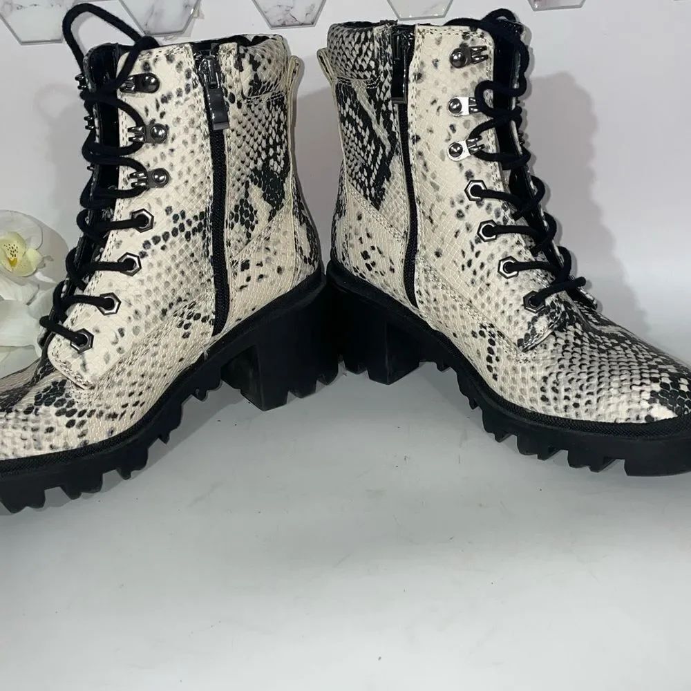 Madden Girl Snakeskin Print Ankle Boots with Geometric Pattern - Picture 7 of 10